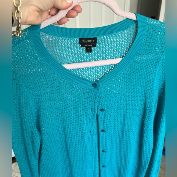 Talbots Pima cotton Teal small women’s cardigan - Picture 5 of 6